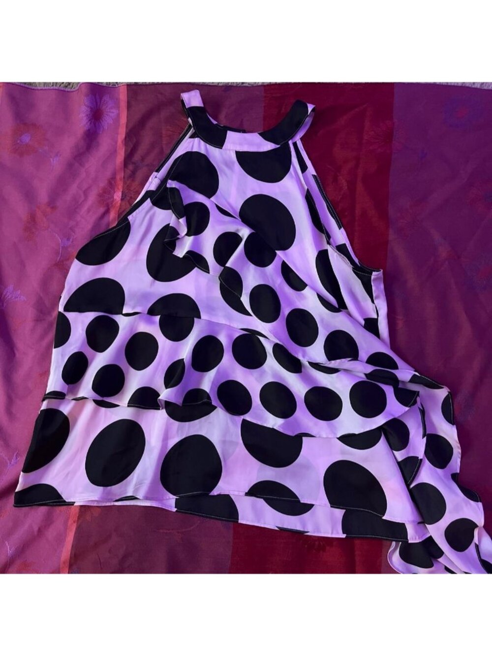 ೀ  Purple and black silky & flowy polka dot halter top from catos ೀ
